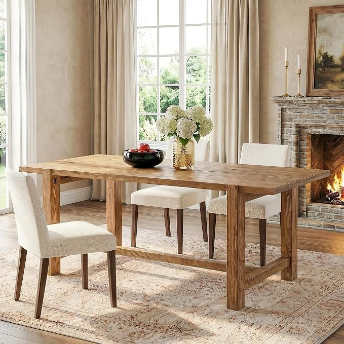 Solid Wood Dining Table, 63-Inch Farmhouse Kitchen Table for 4-6 People, Rectangular Dinner Table... | Amazon (US)