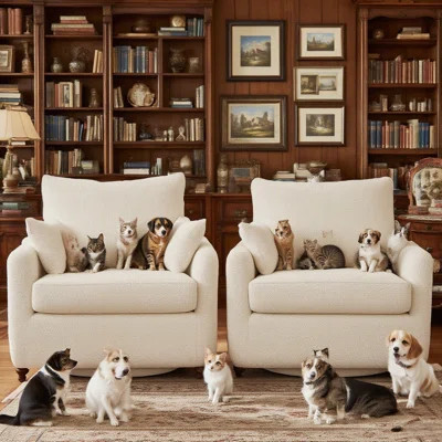 Boucle Swivel Armchairs Set Of 2, Modern Deep Seating Lounge Chairs With Accent Pillows | Wayfair North America