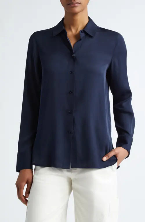 Vince Slim Silk Blouse in Coastal at Nordstrom, Size X-Large | Nordstrom