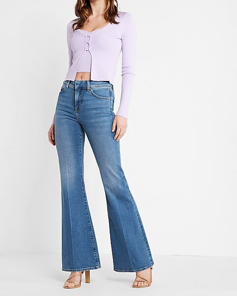 Mid Rise Medium Wash 70s Flare Jeans | Express
