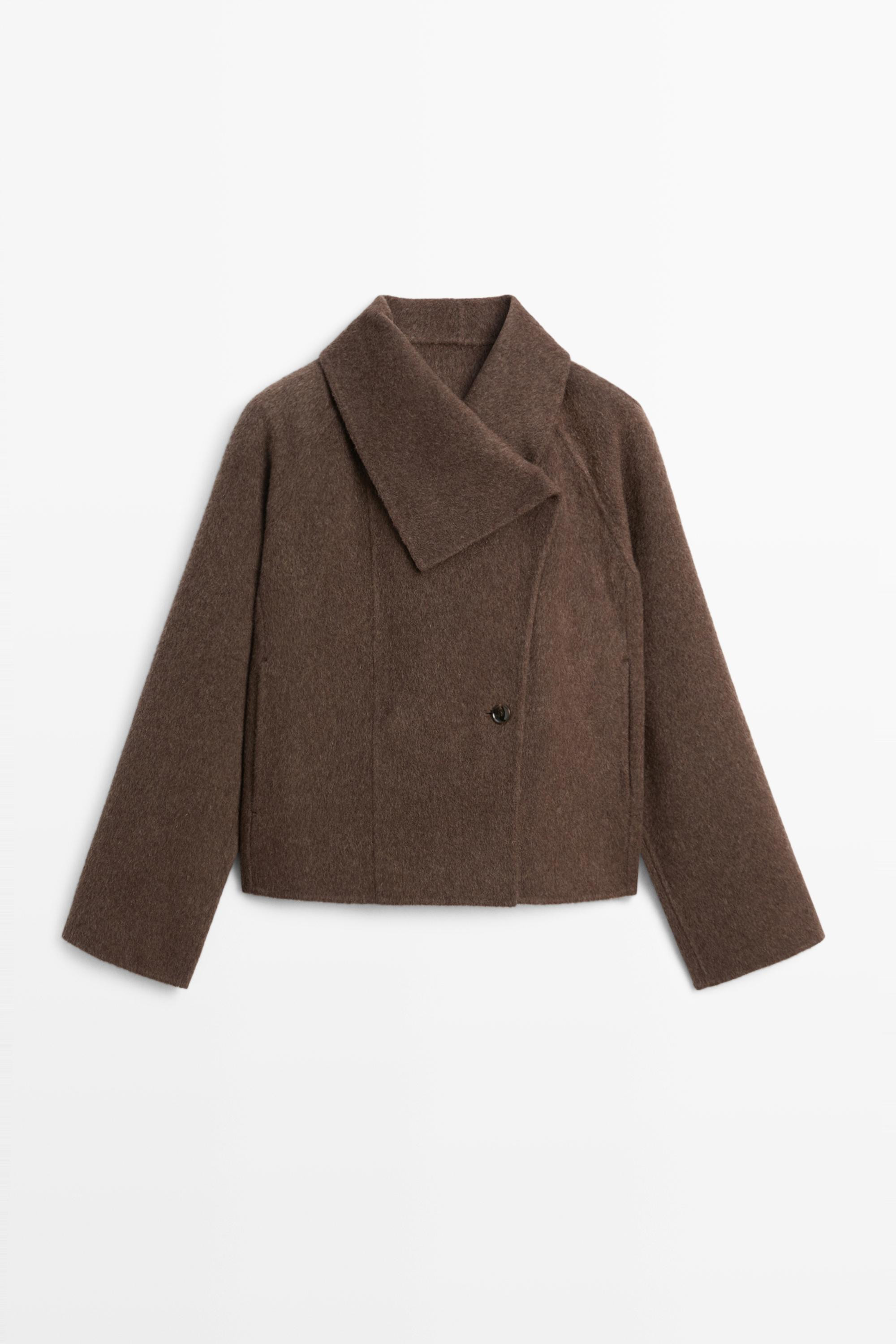 Short wool blend coat with side fastening - Chocolate | Massimo Dutti US