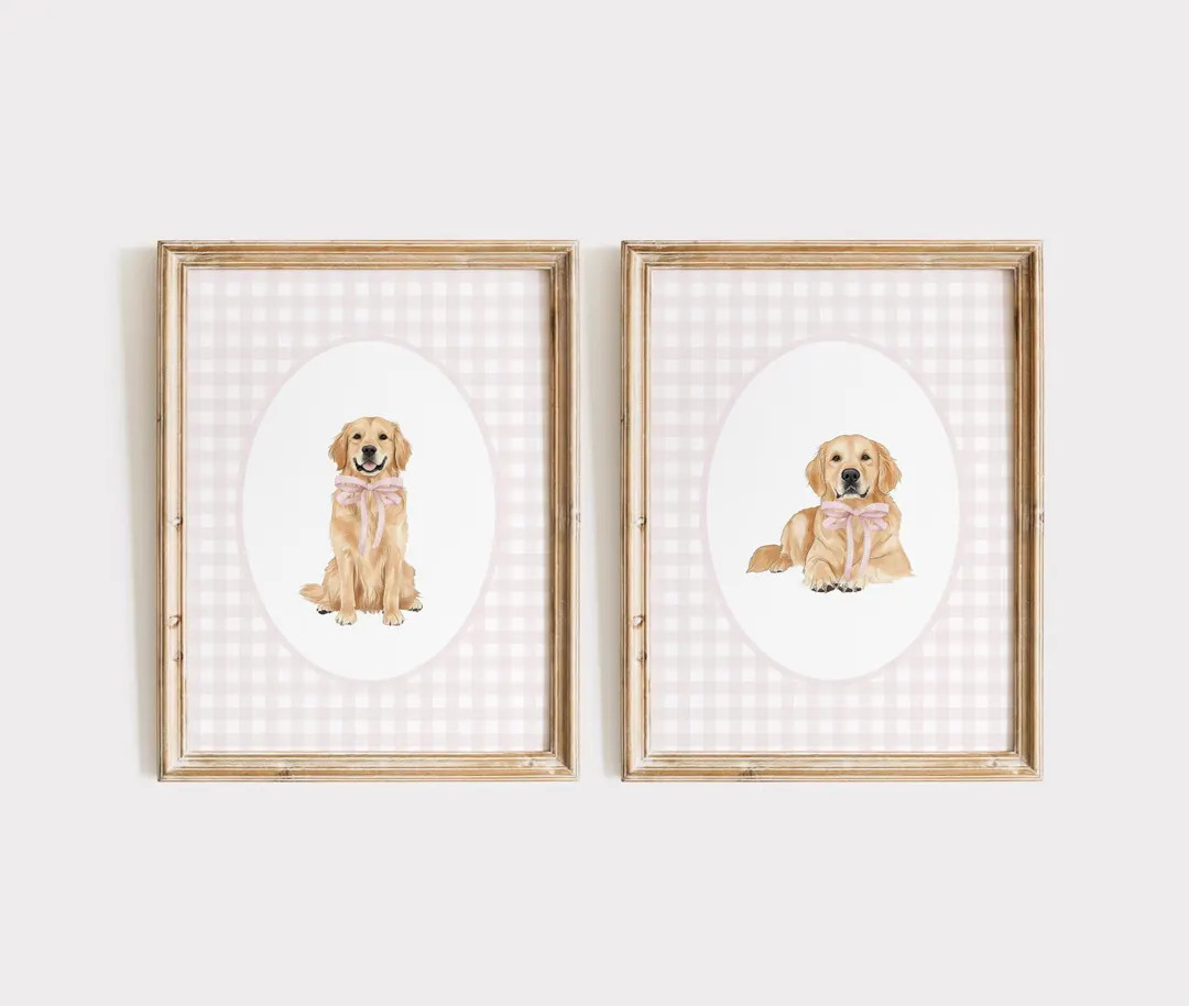Golden Retriever Print Set Nursery Decor, Watercolor Dog Nursery Print, Baby Girl Nursery, Pink G... | Etsy (US)