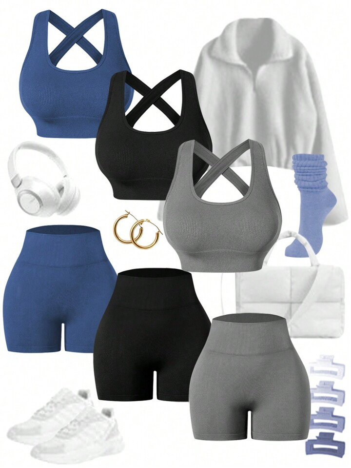 $39.29
$48.99
-20%
Easify SHEIN Sport Women's Solid Color Minimalist Yoga Threaded Sports & For Daily Wear Airport Outfit Set Workout Women Set
4.88
(1000+)
Color: Multicolor










Size
US
Size Guide
12 (0XL) - 22 (5XL)
4 (S)
6 (M)
8/10 (L)
 | SHEIN