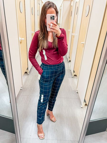 These pants are pull on, soft and cozy, have pockets, and  are a work pant for only $25?! Many colors available.

Sizing: pant: stay in your true joggers size (xs)
Top: normally I size up to a s in fitted t shirts but I would have preferred an xs. Top is $12!

#LTKstyletip #LTKunder50 #LTKworkwear