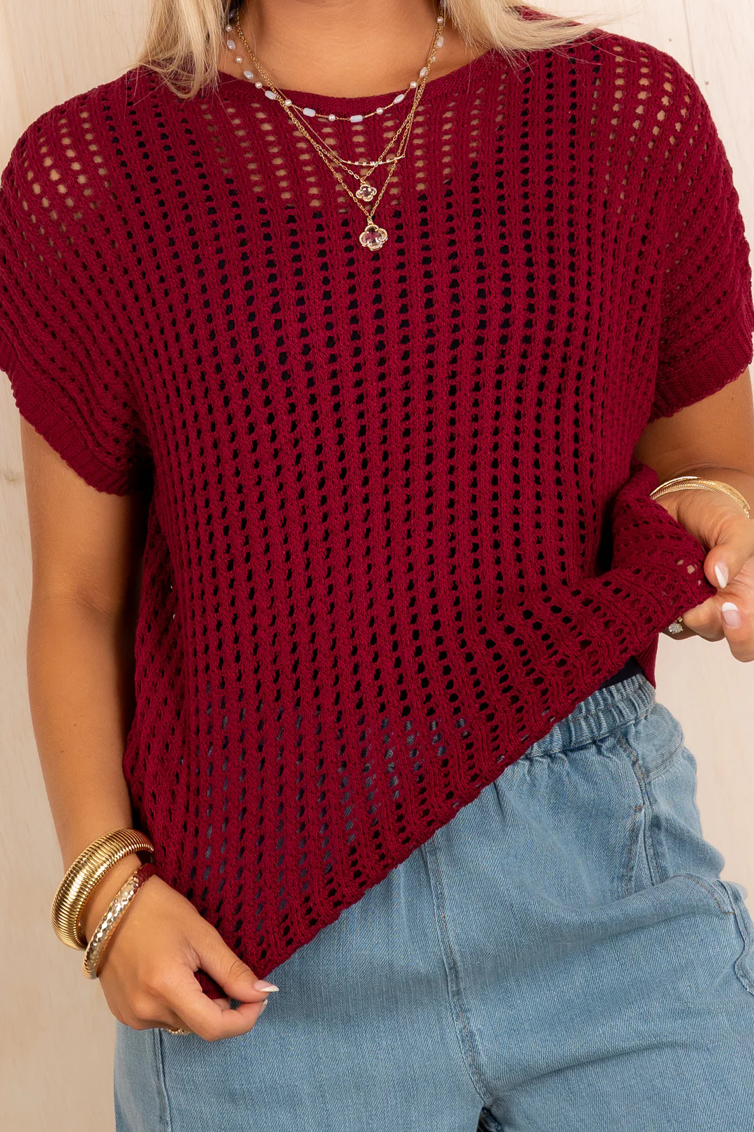 All American Cabernet Crochet Sleeveless Sweater | The Willow Tree