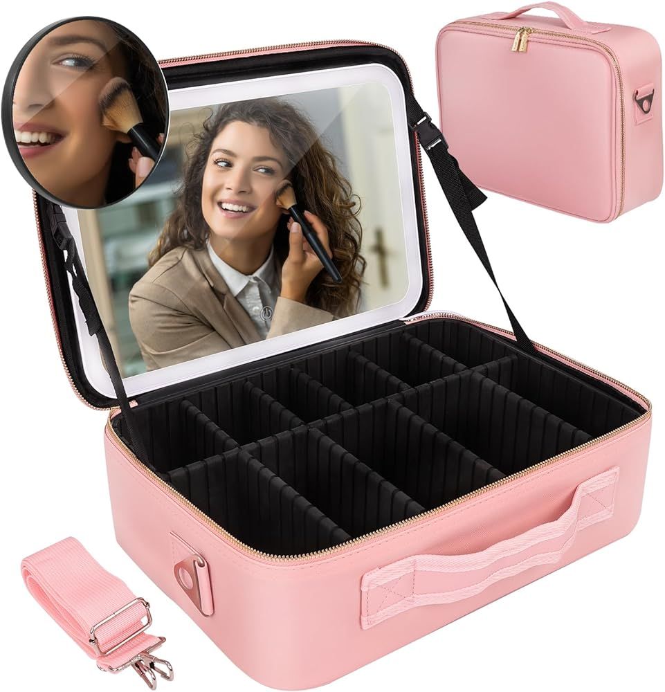 cenoz Makeup Bag with Mirror and Lights, 【Super Large】 Capacity Cosmetics Train Case with LED... | Amazon (US)