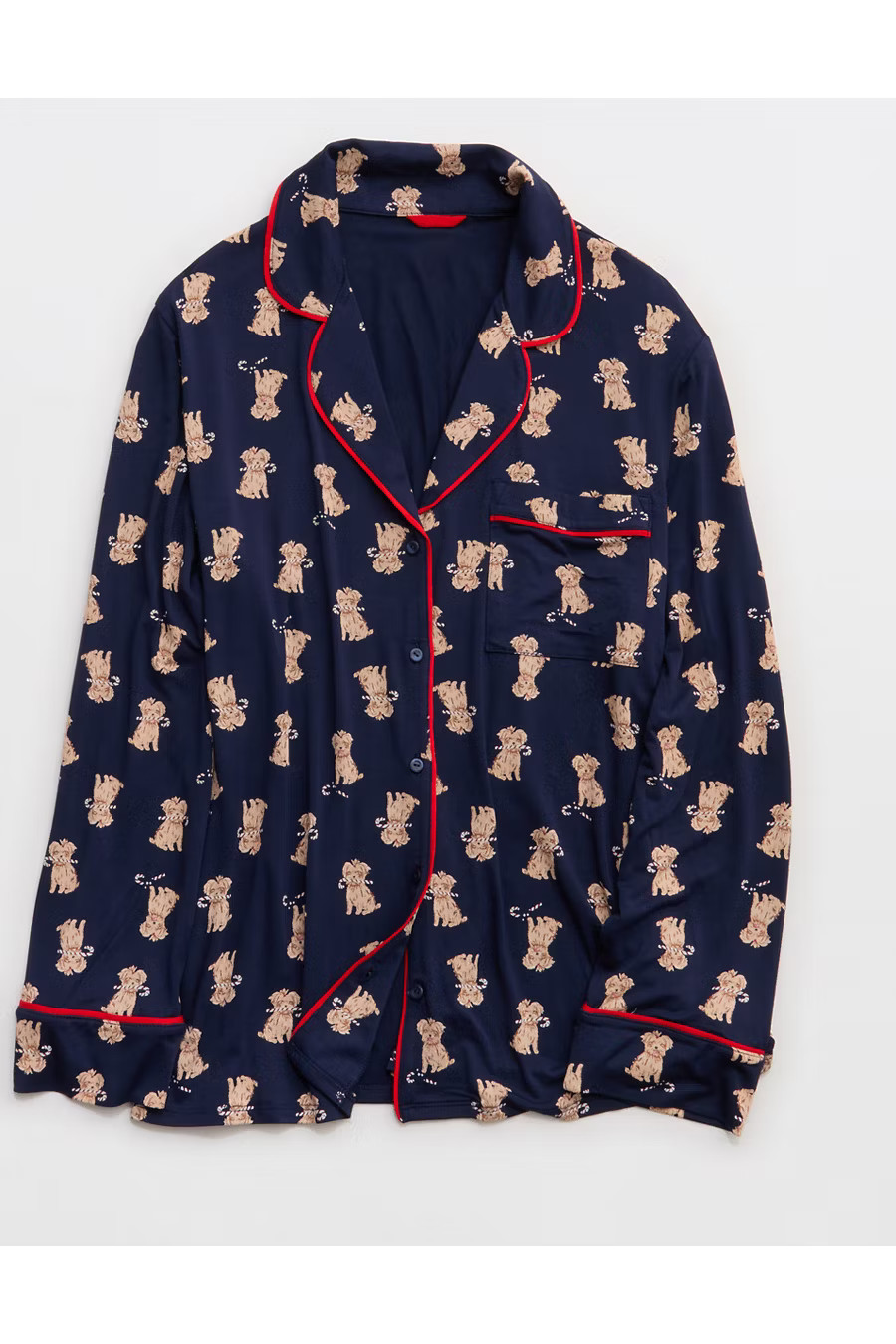 Aerie Real Soft Piping Long Sleeve PJ Top Women's Rich Navy XL | Aerie