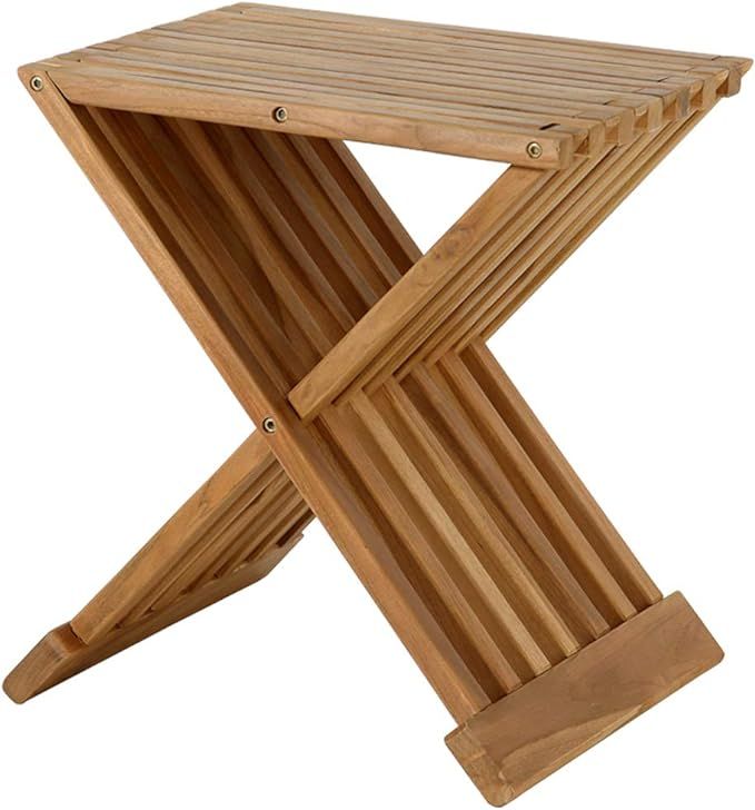 Teak Wood Shower Stool 17" Folding Seat Fully Assembled Waterproof Bench in Bathroom Inside Corne... | Amazon (US)