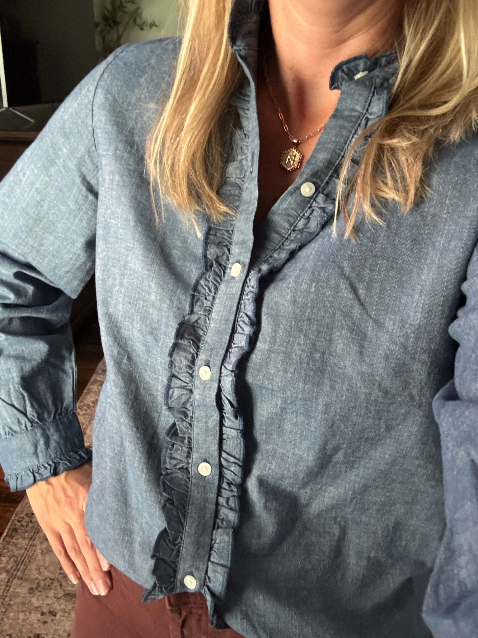 How pretty is this chambray top from @Target!  The detailing is so pretty!  On sale for Target Circle members!