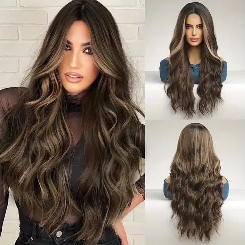 Highlight 26 Inch Lace Front Hair Wigs Curly Wave Synthetic Fiber Hair Wigs For Women Girls For D... | Temu Affiliate Program