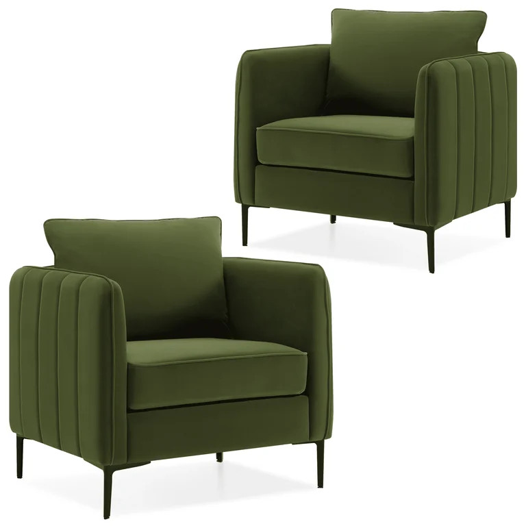 DecoraFlex Modern Velvet Striped Accent Chairs with Thick Cushion, Green (set of 2) | Walmart (US)