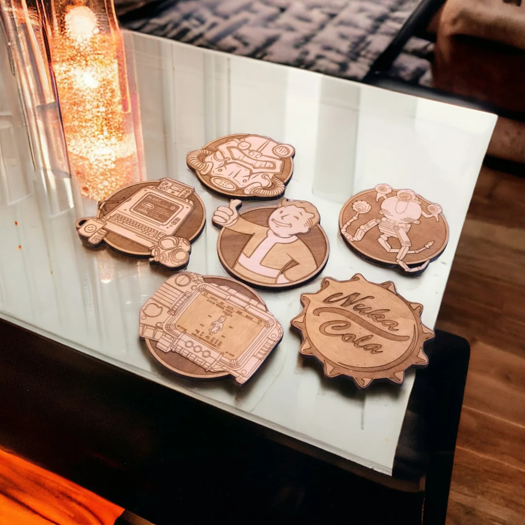 Set of Fallout Wooden Coasters Home Decor Gifts Geek Drink Coaster Eco Friendly Decoration Wood U... | Etsy (US)