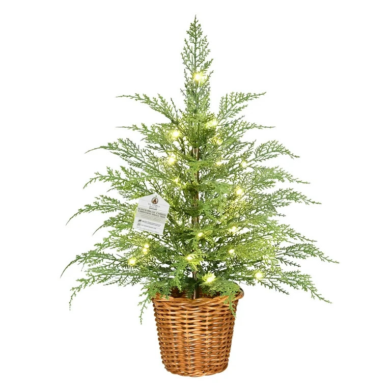 24" Pre-Lit Green Cypress Artificial Christmas Tree with 30 Warm White Twinkle LED Lights, by My ... | Walmart (US)