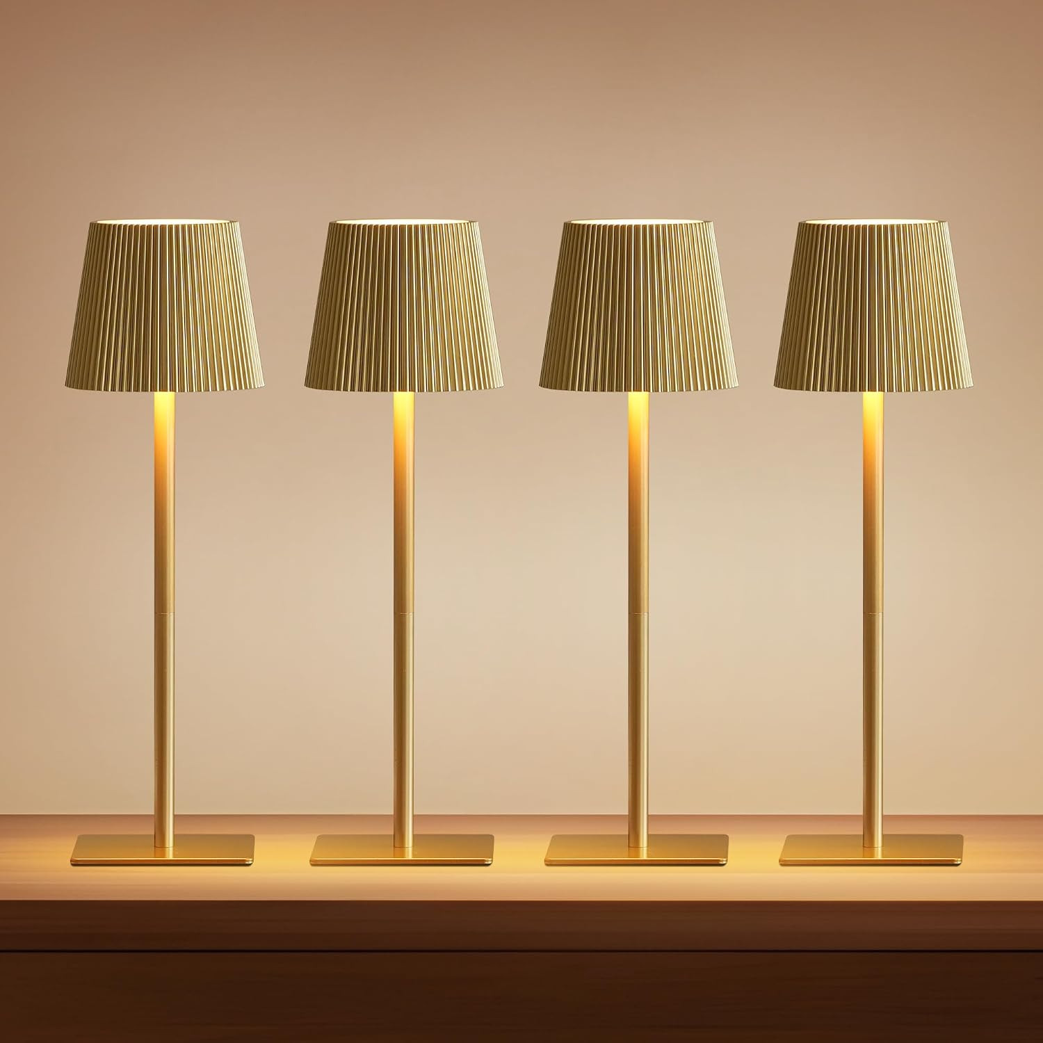 LUTEC 4 Pack Cordless Table Lamp,6000mAh Rechargeable Battery Operated Desk Lamp,Two Adjustable Heights,Waterproof, Touch Control & 3 Color Stepless Dimming for Restaurant/Bedroom/Bars/Outdoor (Gold) | Amazon (US)