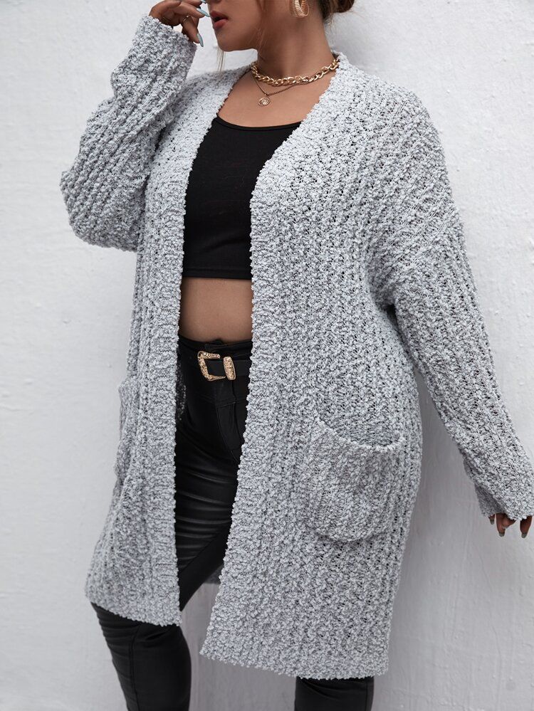 Plus Solid Drop Shoulder Cardigan | SHEIN