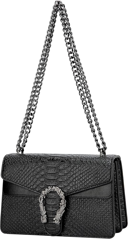 Crossbody Shoulder Evening Bag for Women - Snake Printed Leather Messenger Bag Chain Strap Clutch... | Amazon (US)