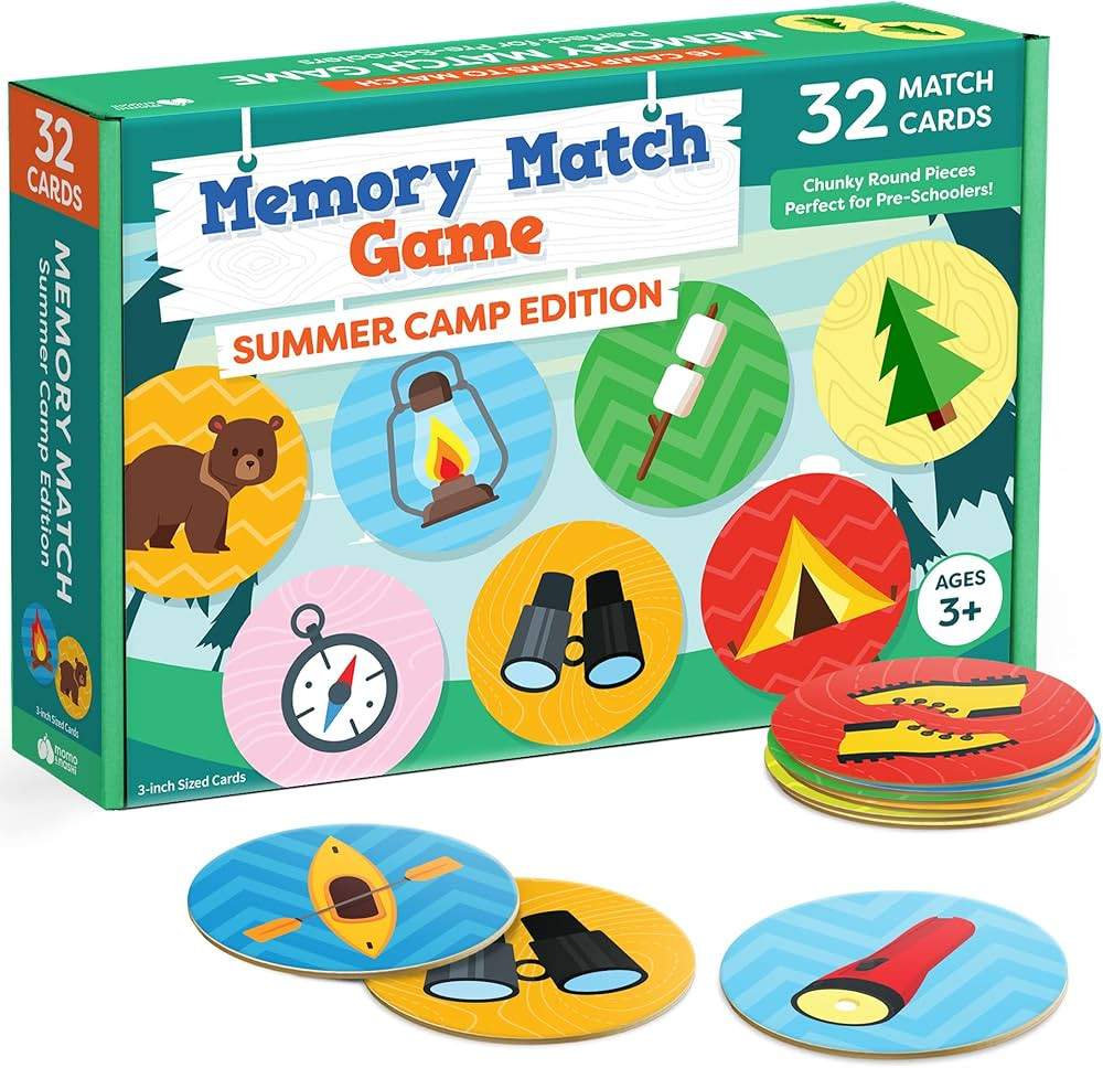 Matching Memory Game for Kids - 32pc Summer Camp Concentration Memory Card Matching Games for Chi... | Amazon (US)