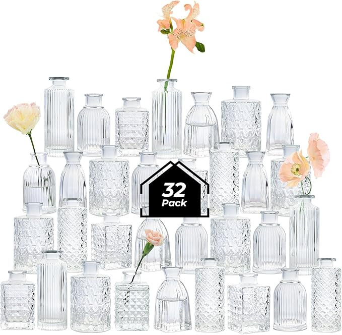 ComSaf Glass Bud Vases Set of 32, Small Clear Bud Vases in Bulk, Mini Flowers Vases for Centerpie... | Amazon (US)
