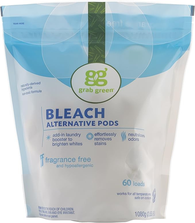 Grab Green Bleach Alternative Pods, 60 Count, Chlorine Free, Fragrance Free, Plant and Mineral Ba... | Amazon (US)