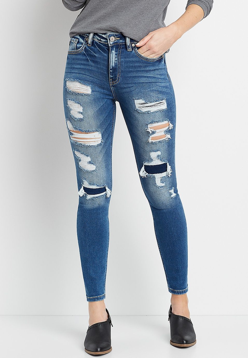 KanCan™ High Rise Medium Backed Destructed Skinny Jean | Maurices