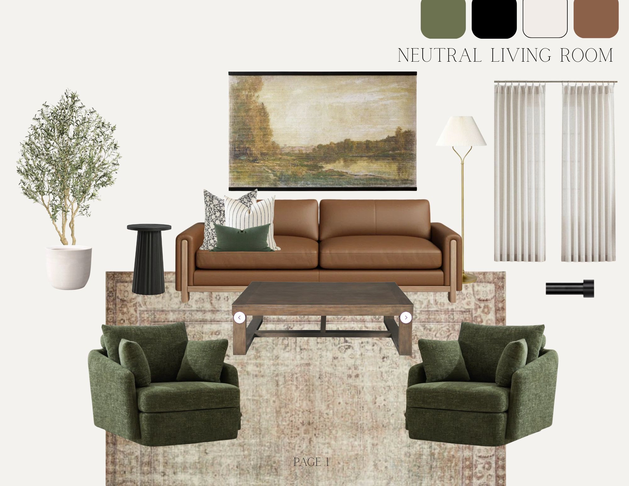 Brown neutral green living room, leather sofa, green swivel chair, tapestry 

#LTKHome