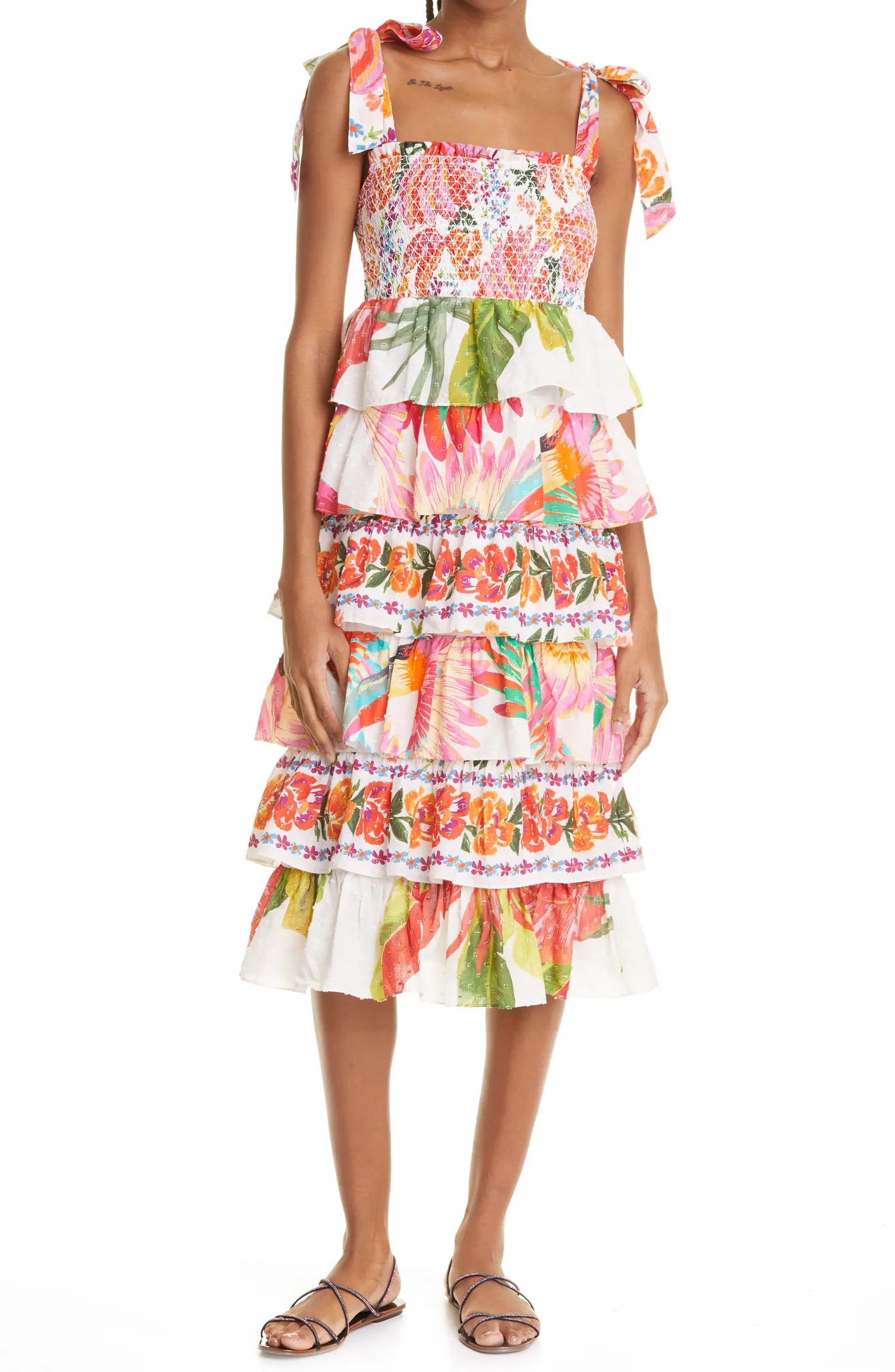FARM Rio Mix Print Smocked Tiered Cotton Dress | Nordstrom | Nordstrom