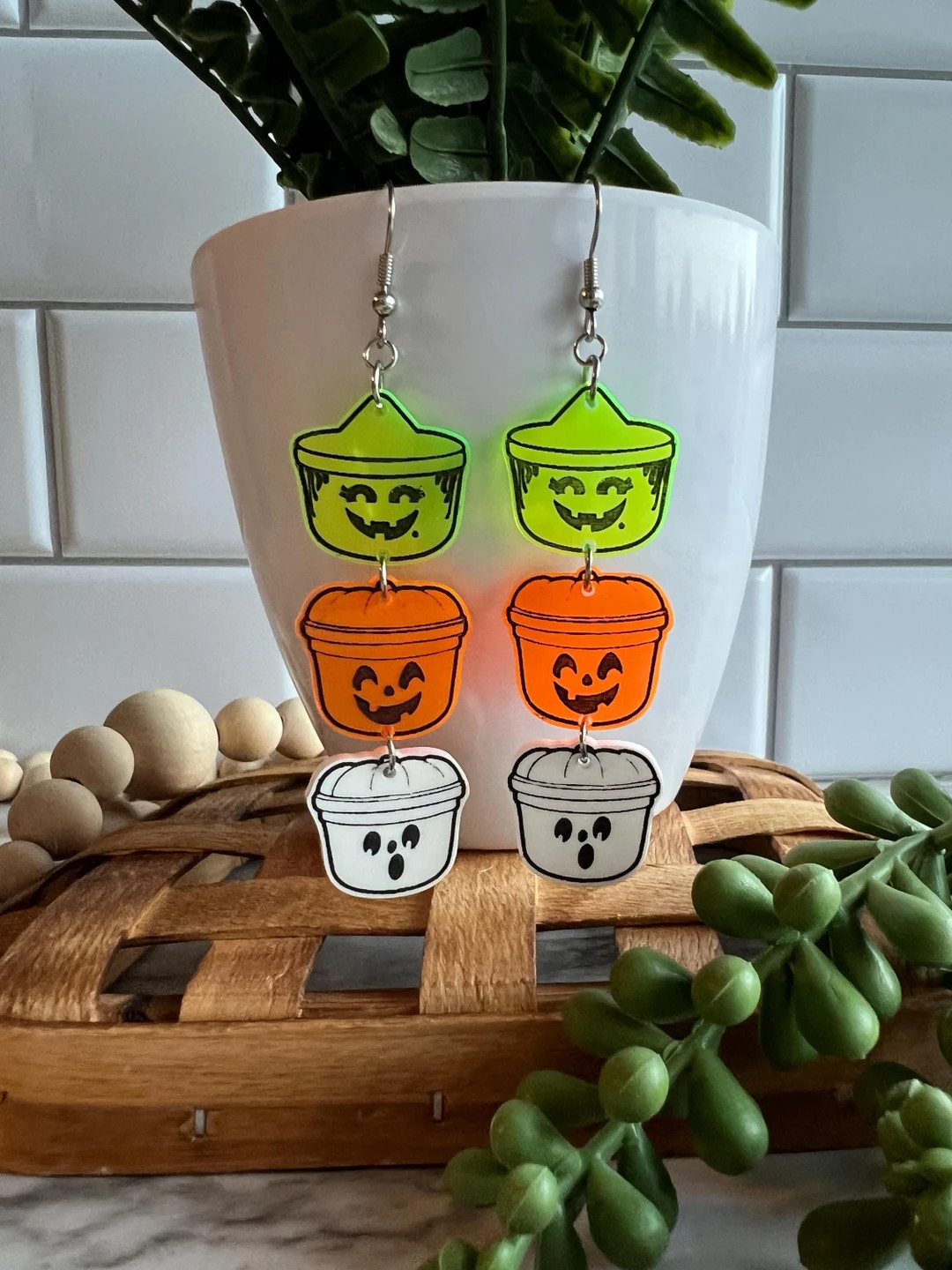 90s Nostalgic Kids Meal Halloween Bucket Acrylic Dangle Earrings - Etsy | Etsy (US)
