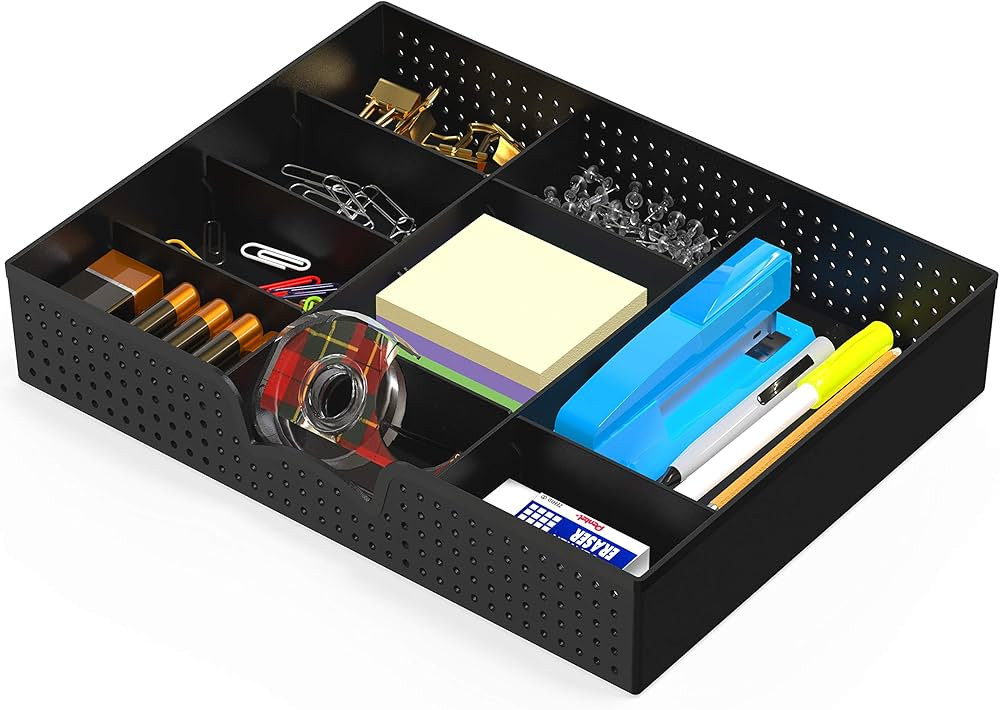 Simple Houseware Drawer Organizer Tray with 9 Adjustable Compartments, Black | Amazon (US)