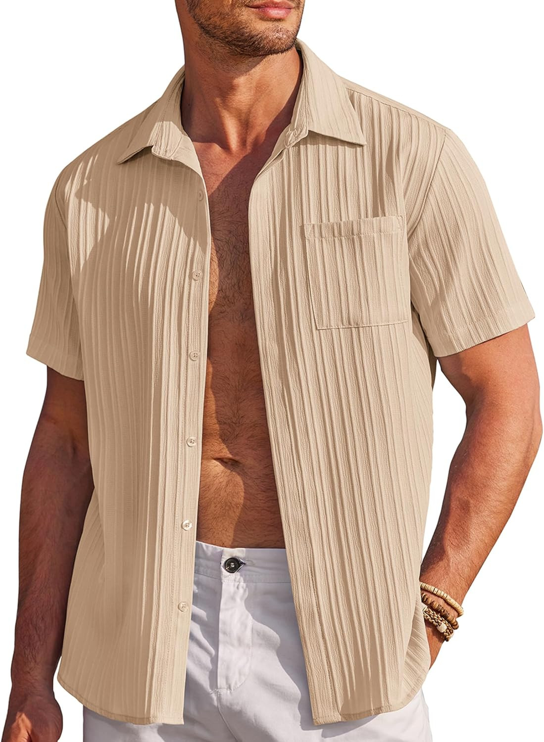 COOFANDY Mens Casual Shirts Short Sleeve Button Down Shirts Fashion Textured Summer Beach Shirt | Amazon (US)