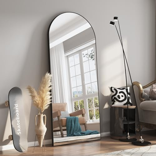 Aqoiiop Arched Floor Mirror - 65"x24" Full Body Full Length Mirror with Tempered Glass, Aluminum Alloy Frame, Ideal for Black Bedroom or Leaning Against Wall | Amazon (US)