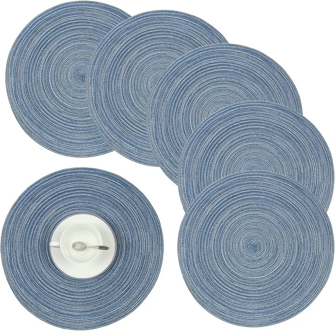 Round Table Placemats,Homcomoda Placemats for Kitchen Table Set of 6-15 Inch (Set of 6, Blue) | Amazon (US)