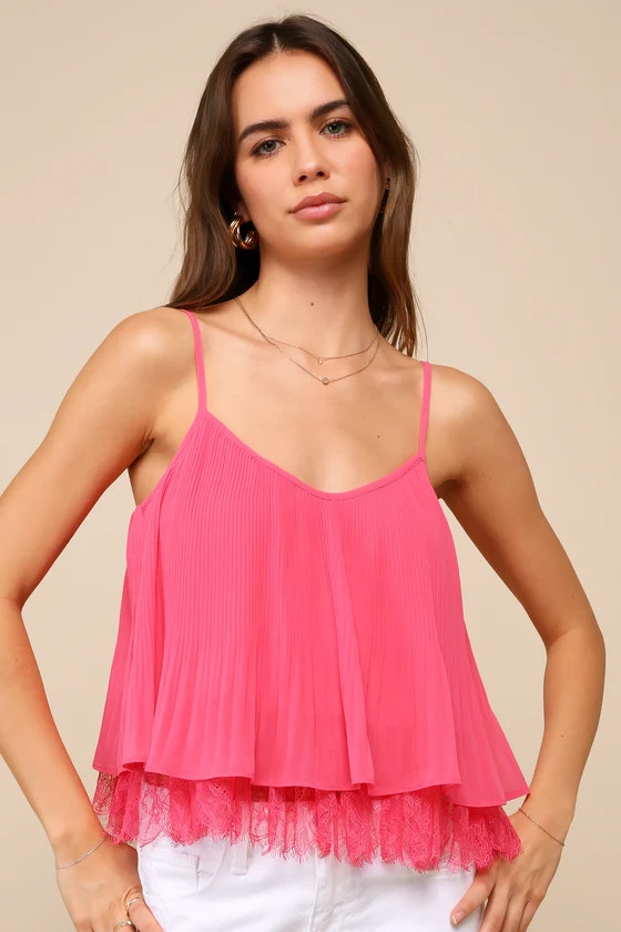 Cute Impulse Hot Pink Plisse Lace Cami Top | Lulus