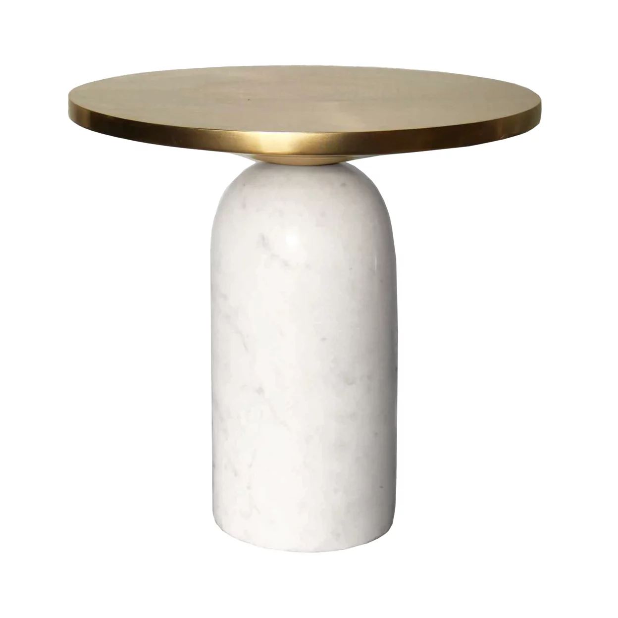 17 Inch Round Brass Modern Accent End Table with Cylindrical Marble Base, Brass, White- Saltoro S... | Walmart (US)
