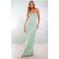Sage Green Satin Floral Applique Underwired Strappy Maxi Dress | PrettyLittleThing US