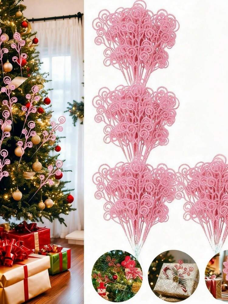 MEHELANY 20/10Pcs Christmas Tree Picks Sprays Candy Shape Curl Sticks Spray Branches Glitter Artificial Stem Picks, Christmas Tree Stem Ornaments For DIY Crafts Garland Christmas Home Decor Wedding Wreath Decoration Vase Filler Christmas Decorations Room Decor | SHEIN