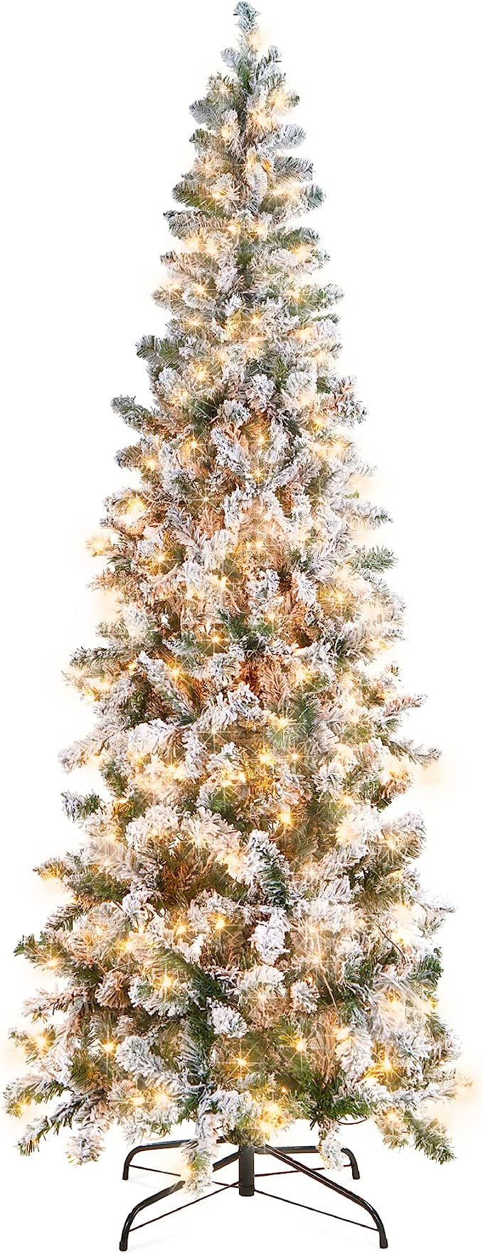 Amazon.com: Best Choice Products Pencil Christmas Tree 9Ft Pre-Lit Artificial Snow Flocked Slim S... | Amazon (US)