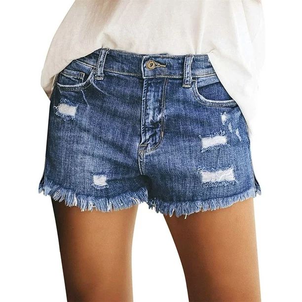 KISSMODA Denim Shorts for Women Pockets Rioped Destroyed Jean Shorts Blue | Walmart (US)