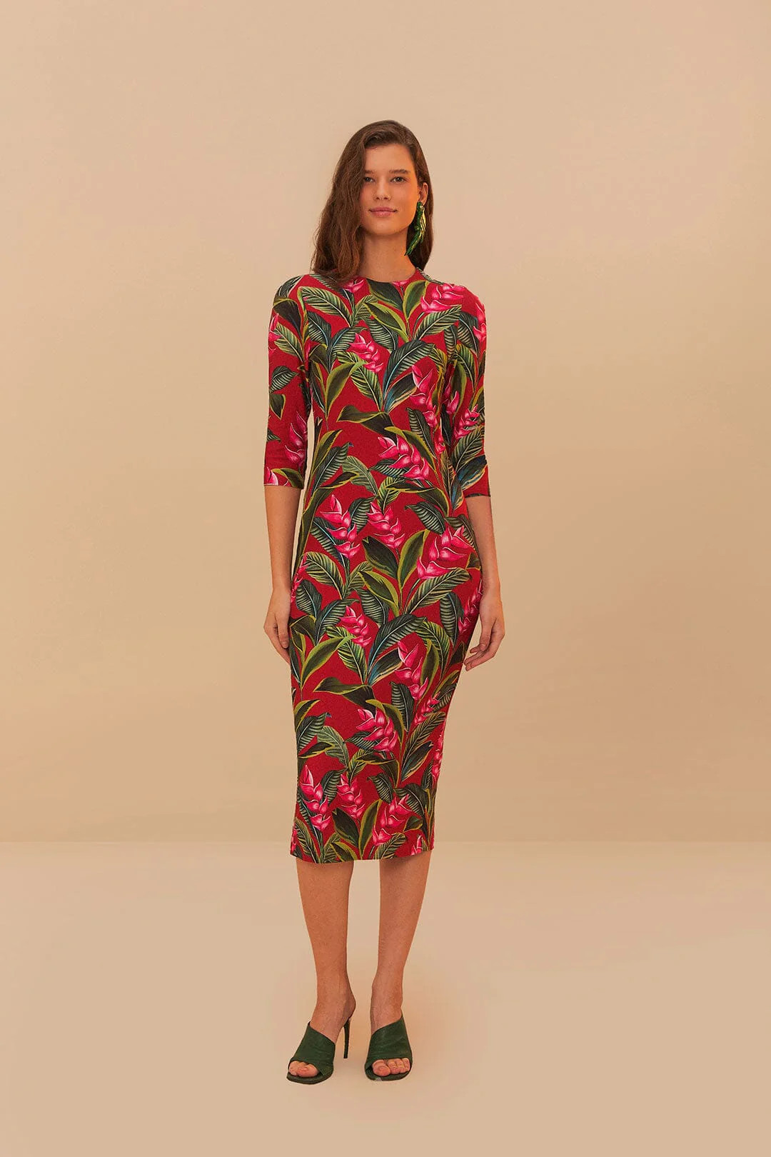 Red Dream Garden Jersey Midi Dress, DREAM GARDEN RED / XS | FarmRio (US)