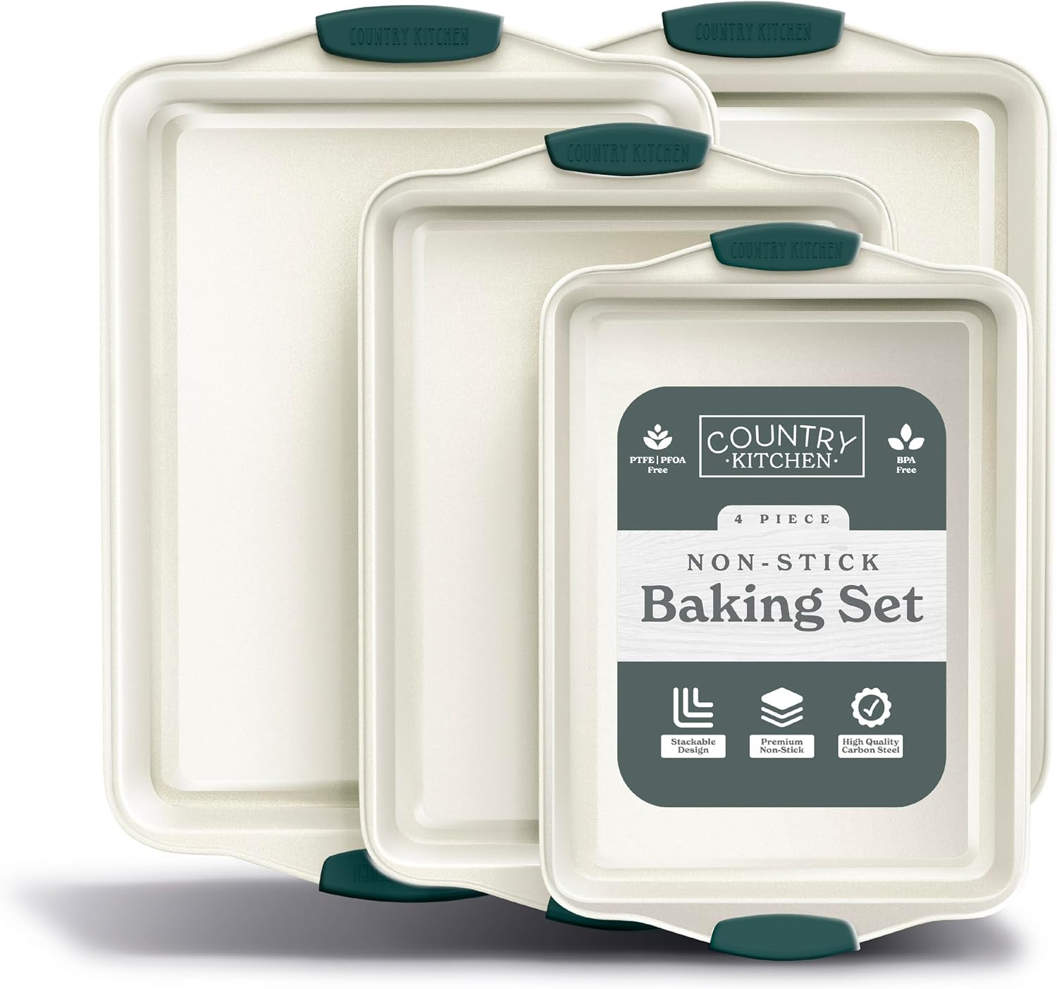 Country Kitchen Nonstick Stackable Bakeware Set - Heavy Duty, Durable, Easy Release Baking Set, Sage, 4 Pcs | Amazon (US)