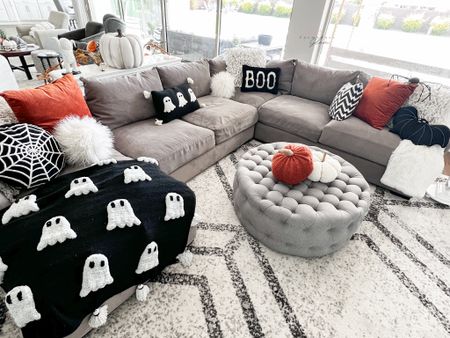 Fall decor Halloween decor at Modern Farmhouse Glam
Sofa couch grey pumpkins ghosts pillows ottoman rug 

#LTKhome #LTKSeasonal #LTKFind