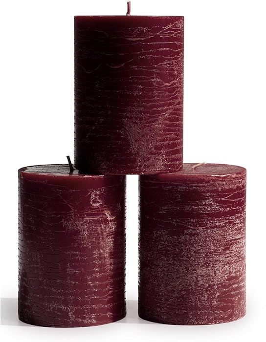 CANDWAX 3x4 inch Pillar Candles Set of 3 – Unscented Dripless Rustic Burgundy Candles for Weddi... | Amazon (US)