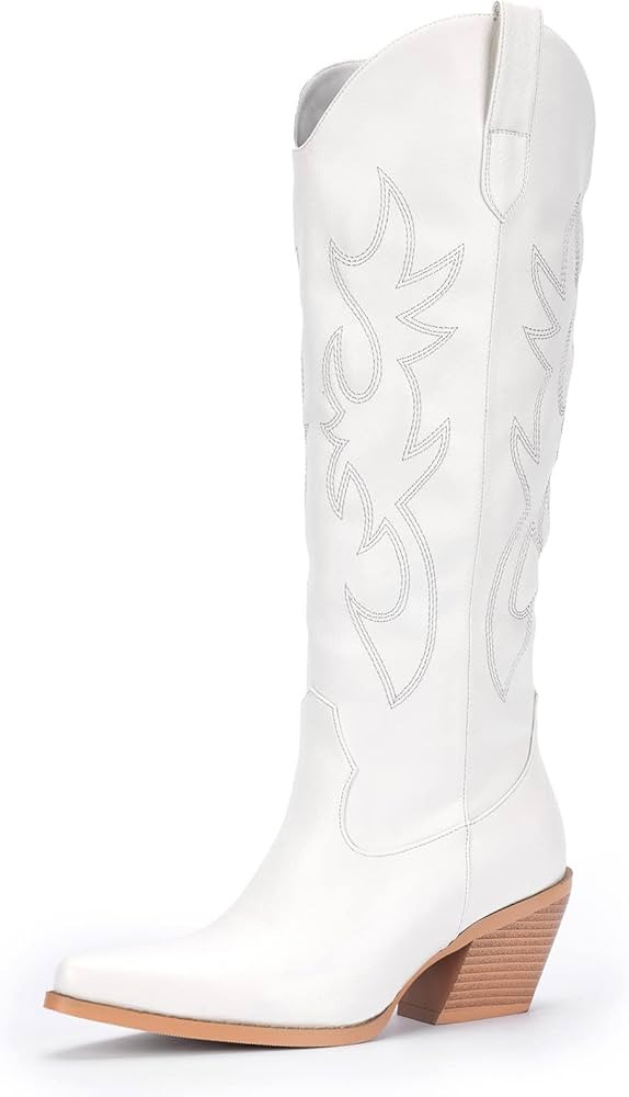 Pasuot Western Cowboy Boots for Women - Knee High Wide Calf Cowgirl Boots with Side Zip and Embro... | Amazon (US)