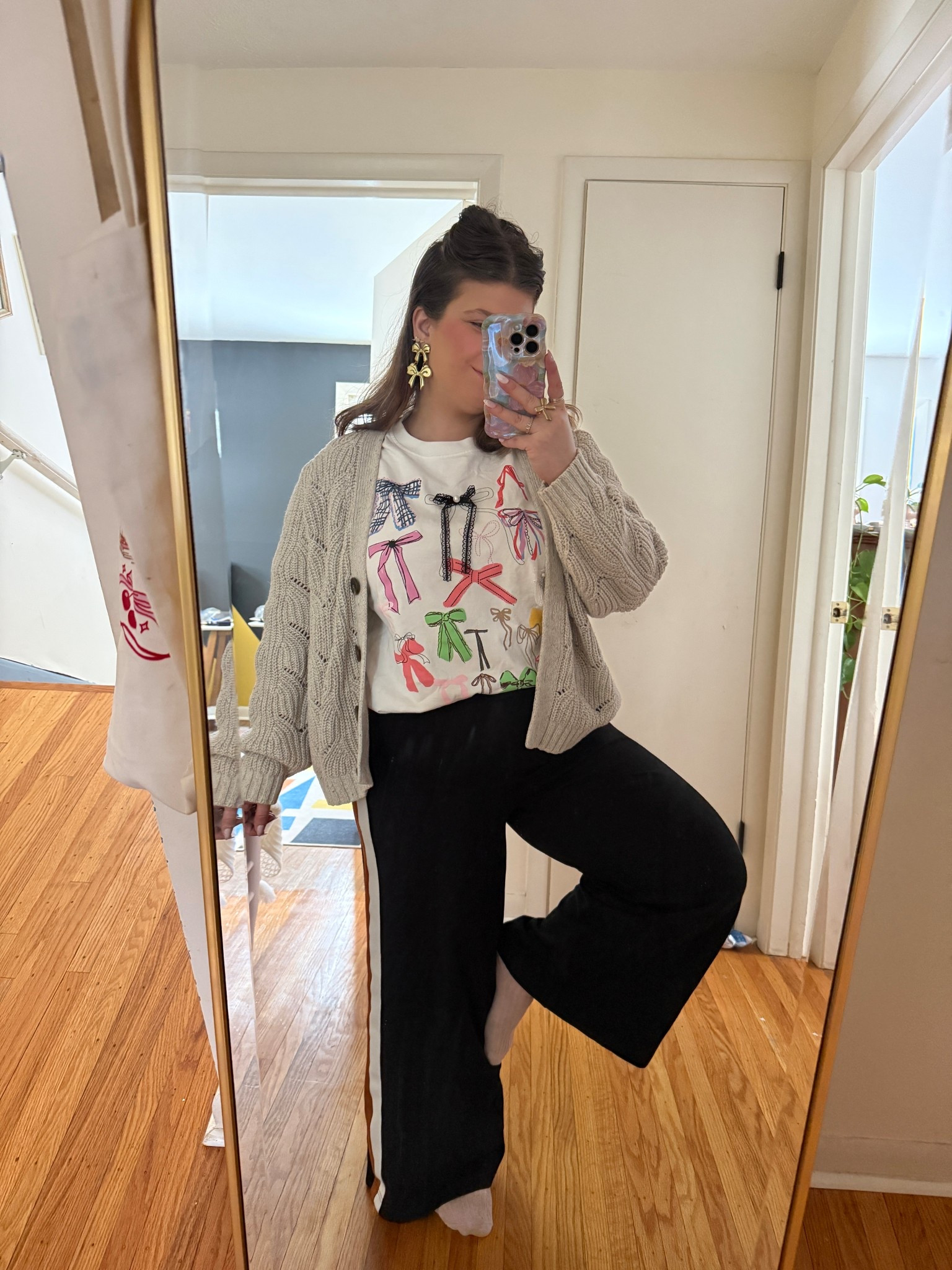 Comfy and cute casual outfit. Ponte pants, graphic tee & cardigan  

#LTKgrwm #LTKootd #LTKPetite