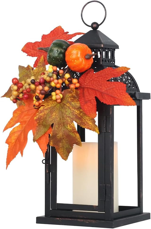 NEEDOMO Fall Decorations for Home, Thanksgiving Indoor Outdoor Decor, 14.4" Vintage Metal Lantern... | Amazon (US)