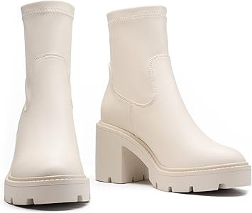 DREAM PAIRS Women's Chelsea Platform Boots Elastic Chunky Heel Lug Sole Ankle Booties Shoes | Amazon (US)