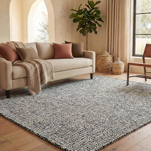 SAFAVIEH Abstract Collection Area Rug - 9' x 12', Black & Ivory, Handmade Wool, Ideal for High Tr... | Amazon (US)