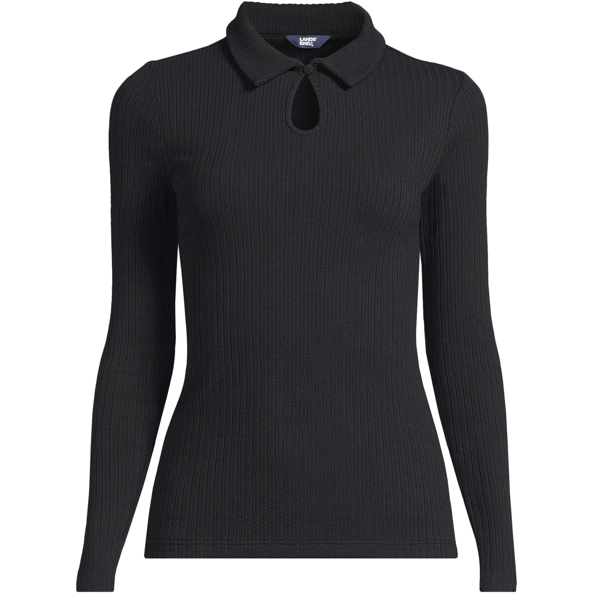 Women's Plus Size Long Sleeve Pointelle Rib Keyhole Polo Top | Lands' End (US)