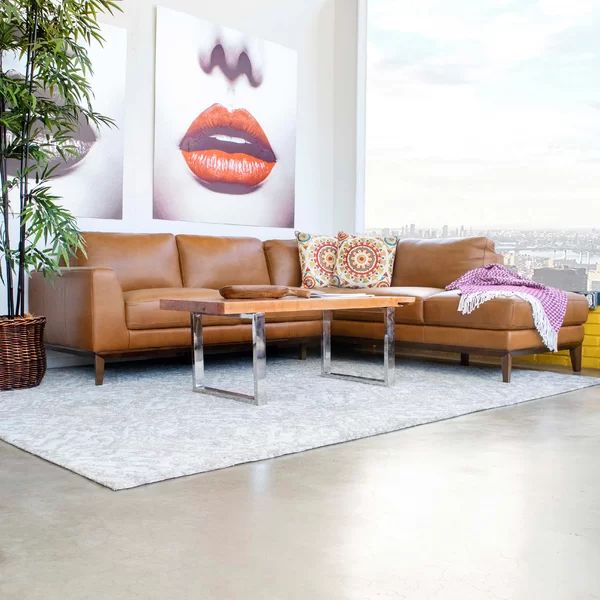 Mary 97" Wide Genuine Leather Sofa & Chaise | Wayfair North America
