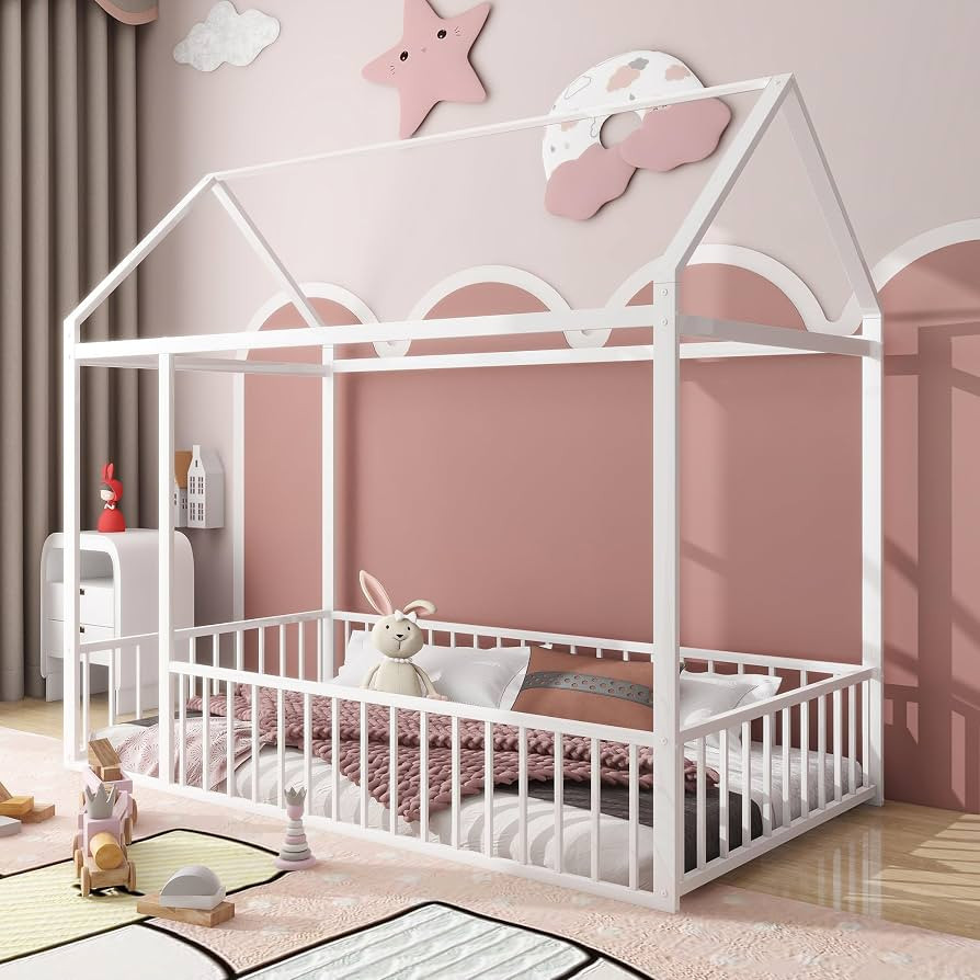 Bellemave Twin Size Montessori Floor Bed, Metal House Bed Frame, House Floor Bed for Kids, Montes... | Amazon (US)