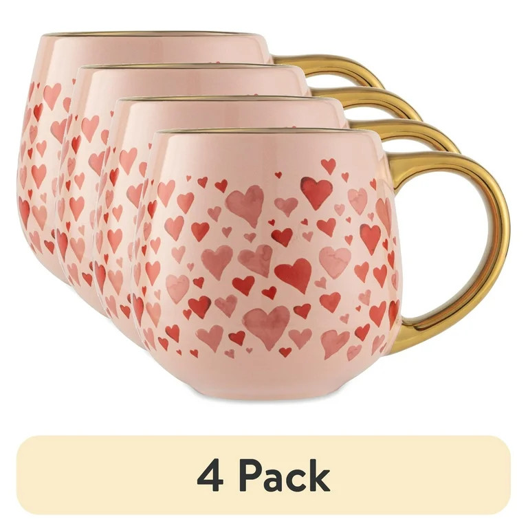 (4 pack) Thyme & Table 16 fl oz Hearts Ceramic Mug with Gold Handle | Walmart (US)